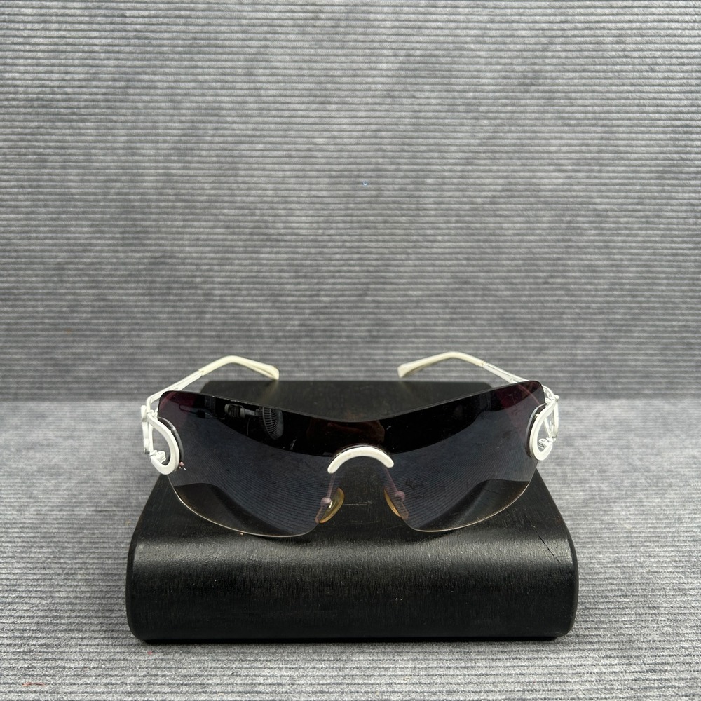 White Filigree Shield Sunglasses Gradient Lens Wrap Around Y2K Style Eyewear